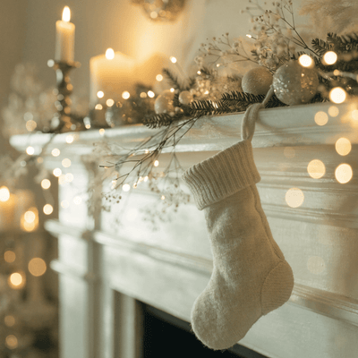 Christmas stocking on a white mantel — stocking stuffers for women