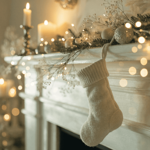 Christmas stocking on a white mantel — stocking stuffers for women