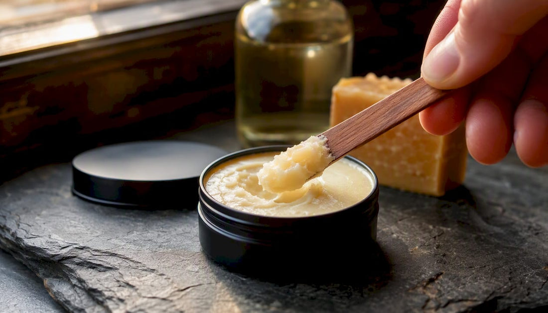 Tallow balm in matte black tin with scoop