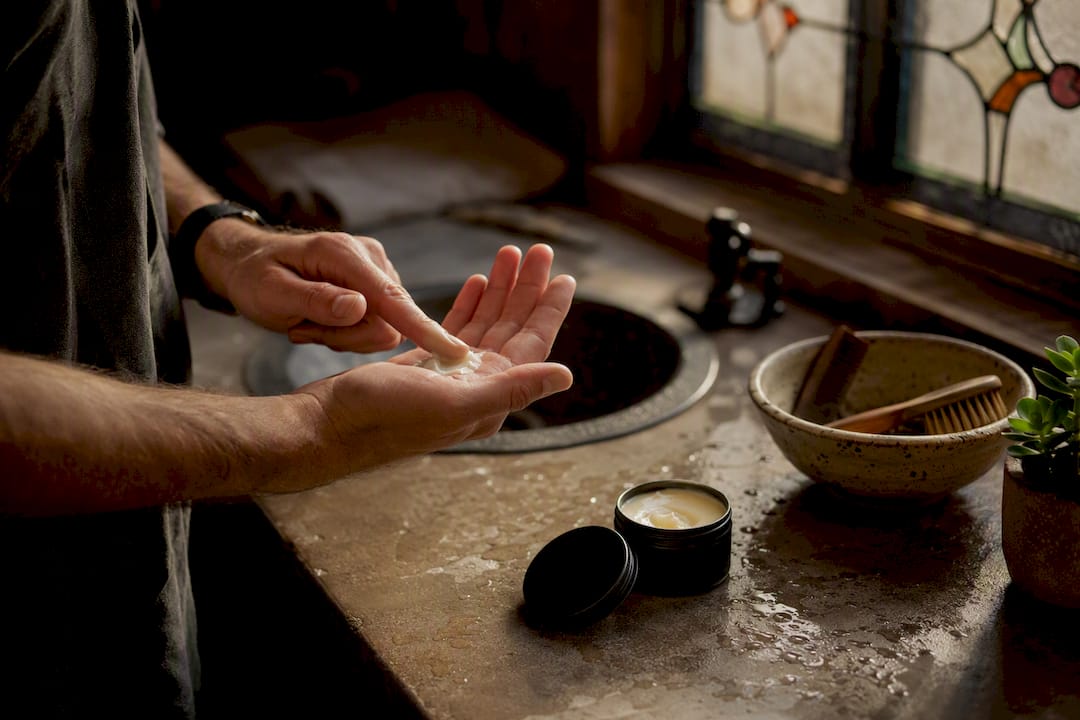 Hands warming hair clay in palms
