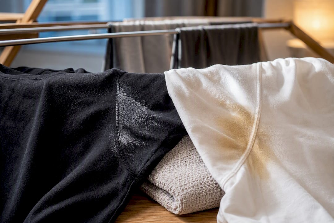 White and yellow deodorant stains on shirts