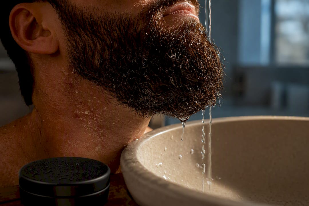 Close-up beard care for dandruff-prone skin