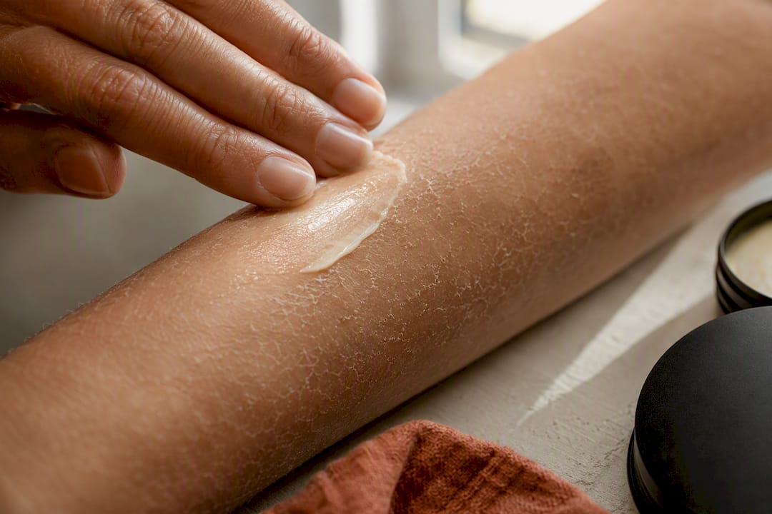 Tallow balm applied to dry forearm