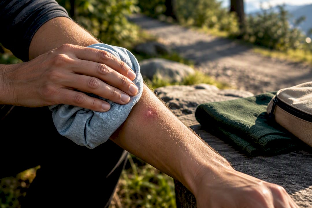 Cold pack pressed against insect bite