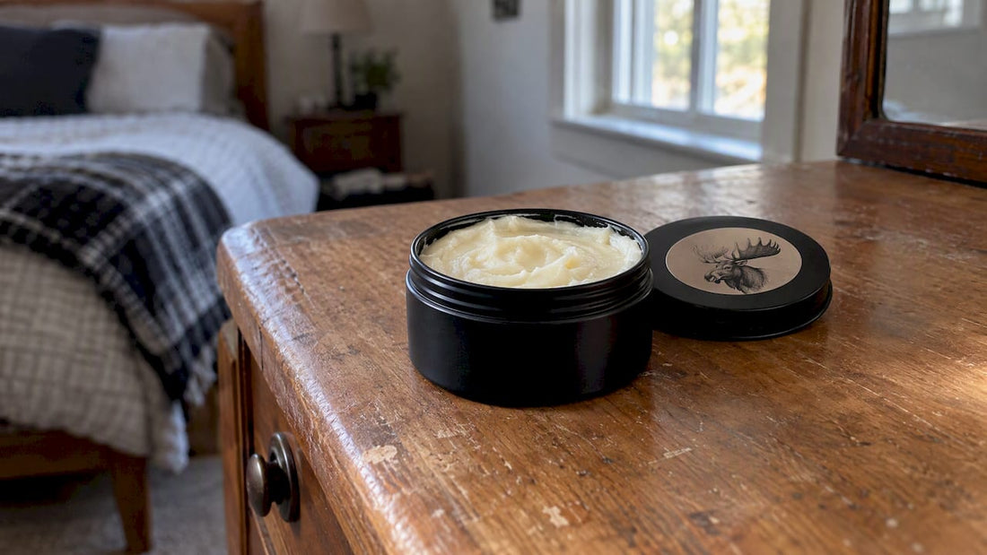 Open black matte tin of tallow balm