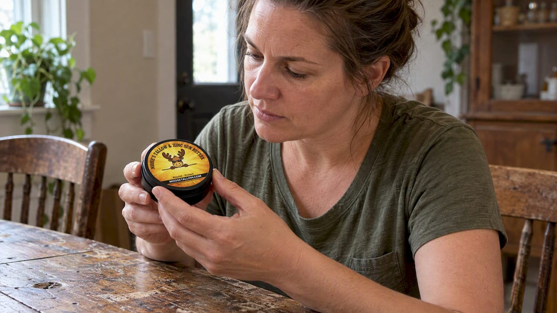 Shopper inspecting a black matte tallow balm tin