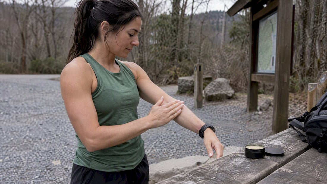 Runner applying balm before an outdoor session