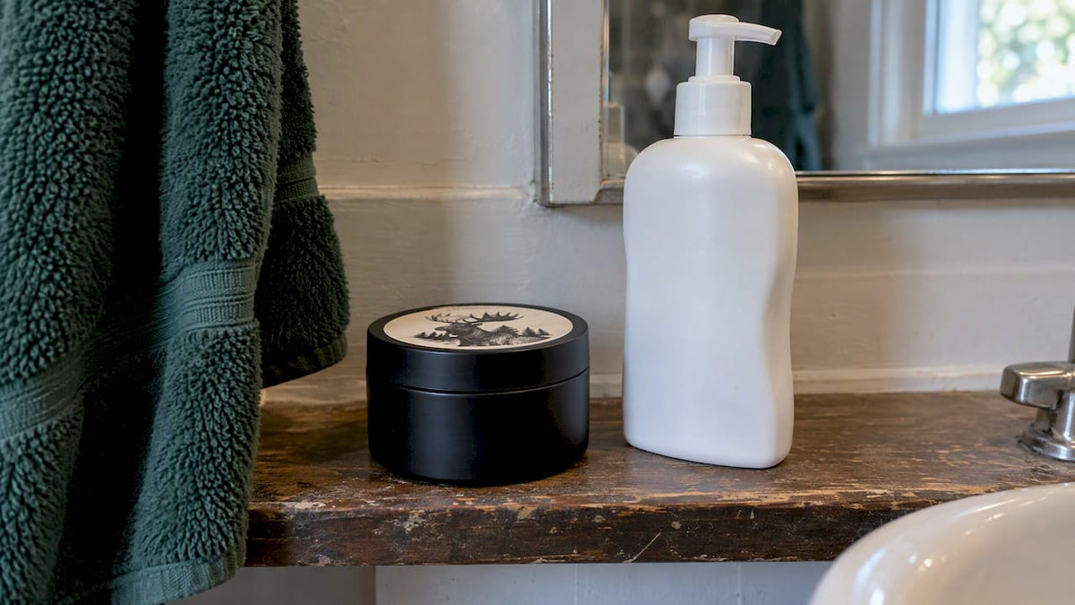 Tallow body butter beside a lotion bottle