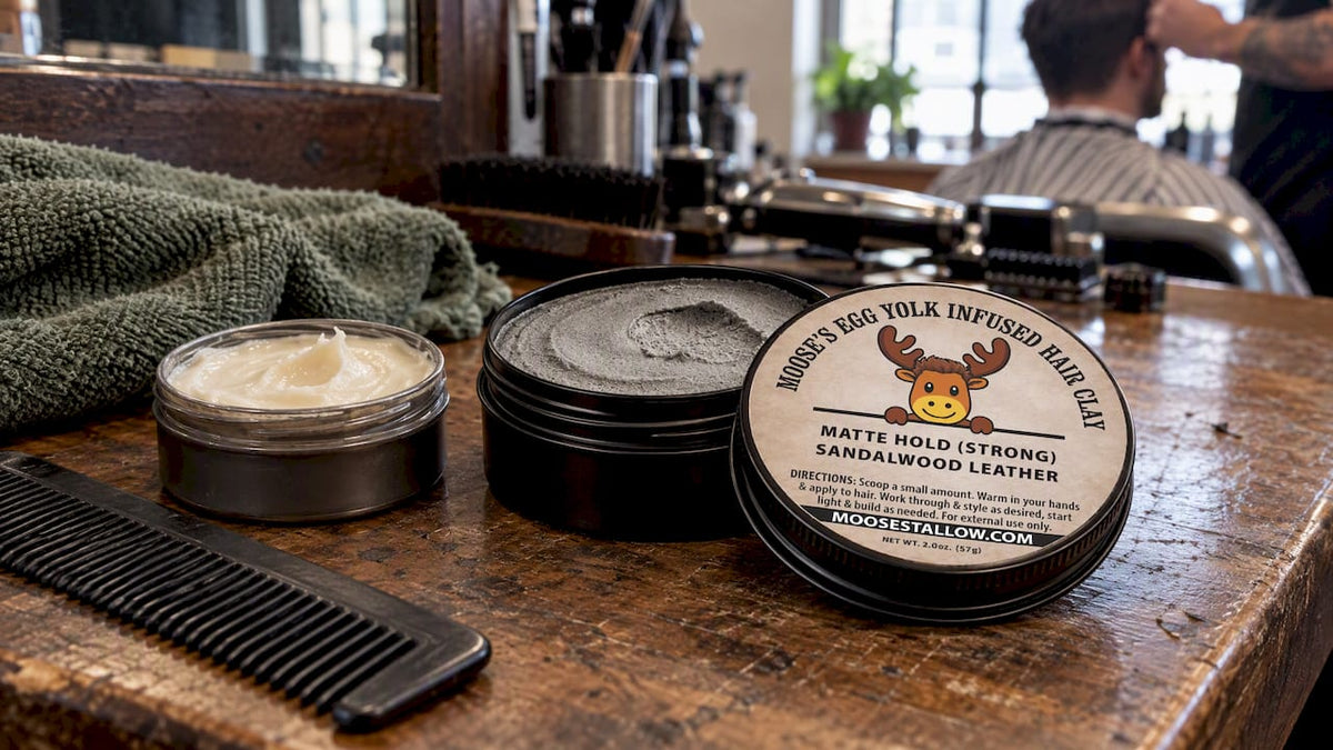 Moose's Tallow hair clay beside paste