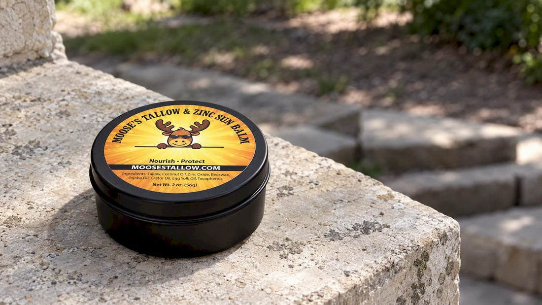 Black matte zinc sun balm tin on stone