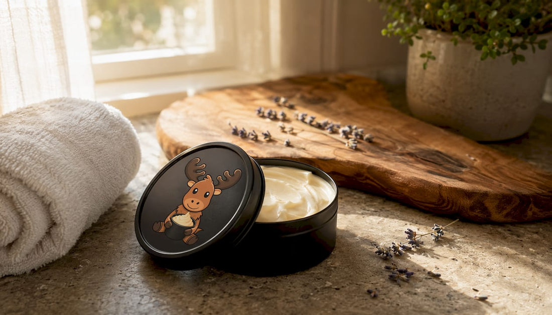 Black matte tin container with tallow label on lid