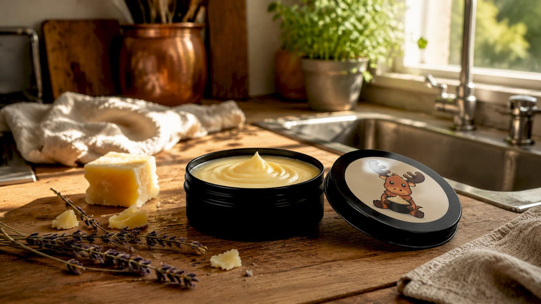 Matte black tallow sun balm container with natural ingredients