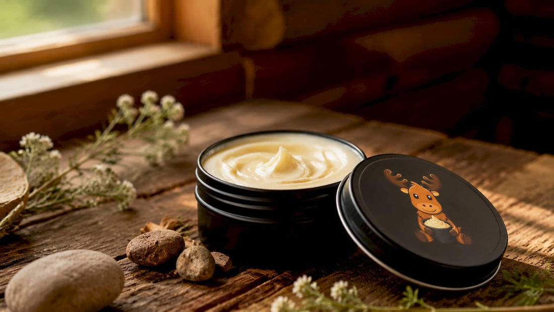Black matte tallow container on white surface with lipid models