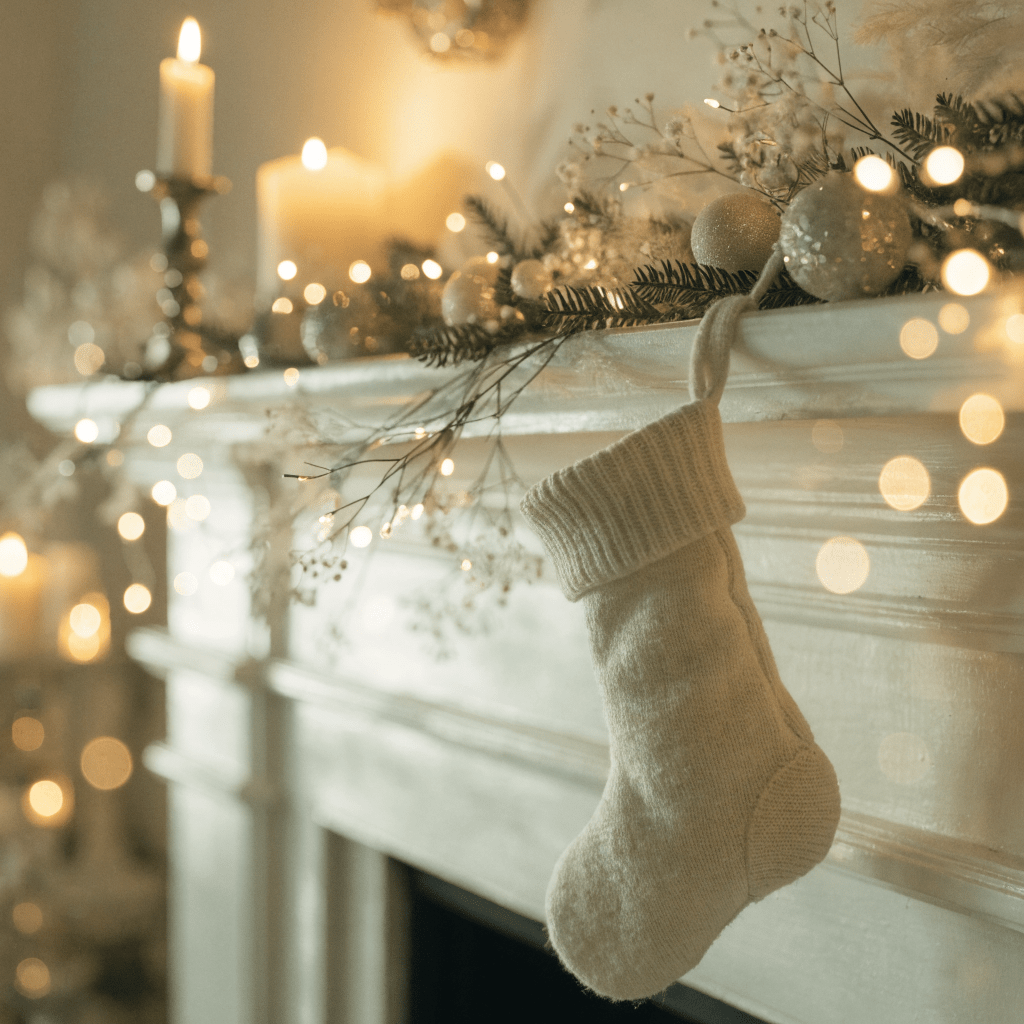 Christmas stocking on a white mantel — stocking stuffers for women
