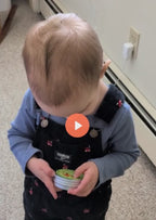 5-star video review for Natural Tallow Baby Butter: My toddler asks for it, toddler holding the tin - Kelly