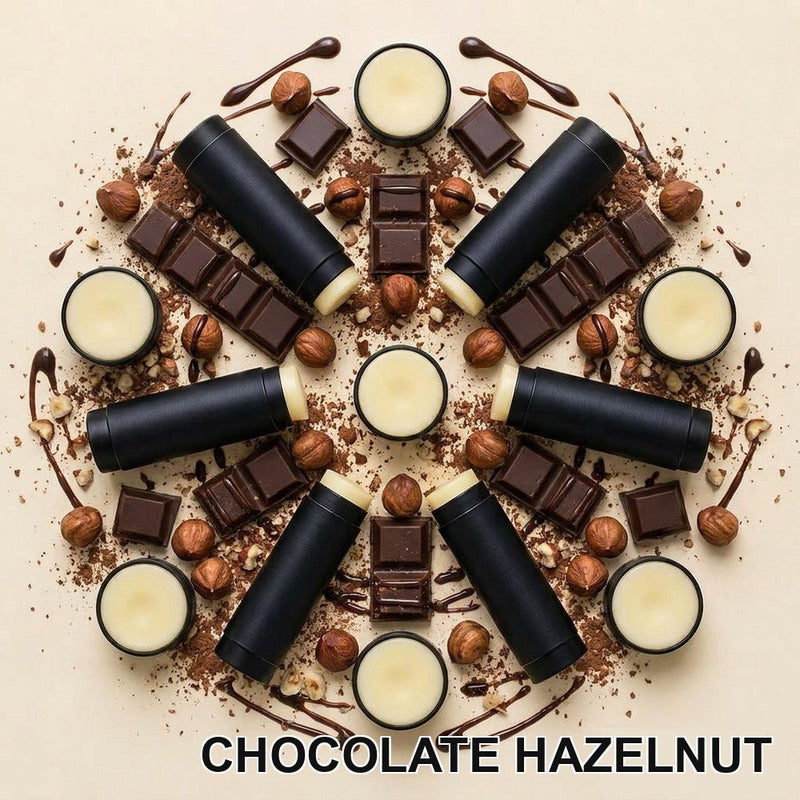 Chocolate hazelnut beef tallow lip balm sticks with chocolate and hazelnuts — Moose's Tallow