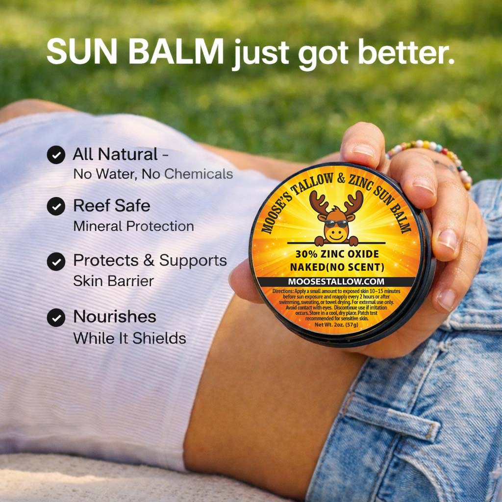 Beef tallow zinc balm with non-nano zinc oxide for face and body