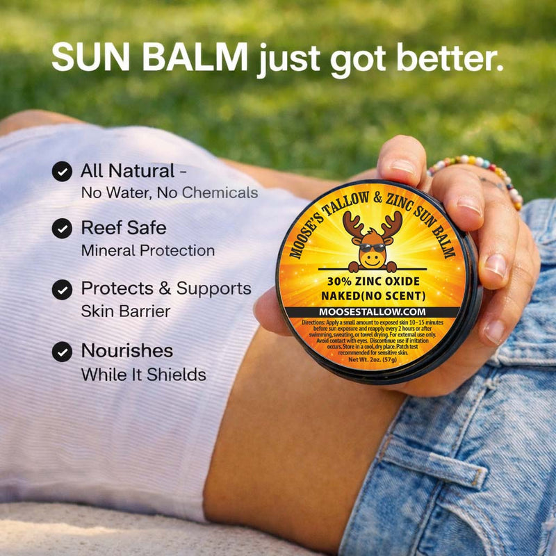 Beef Tallow Zinc Sun Balm – Natural Mineral UV Protection - Moose's Tallow grass fed tallow