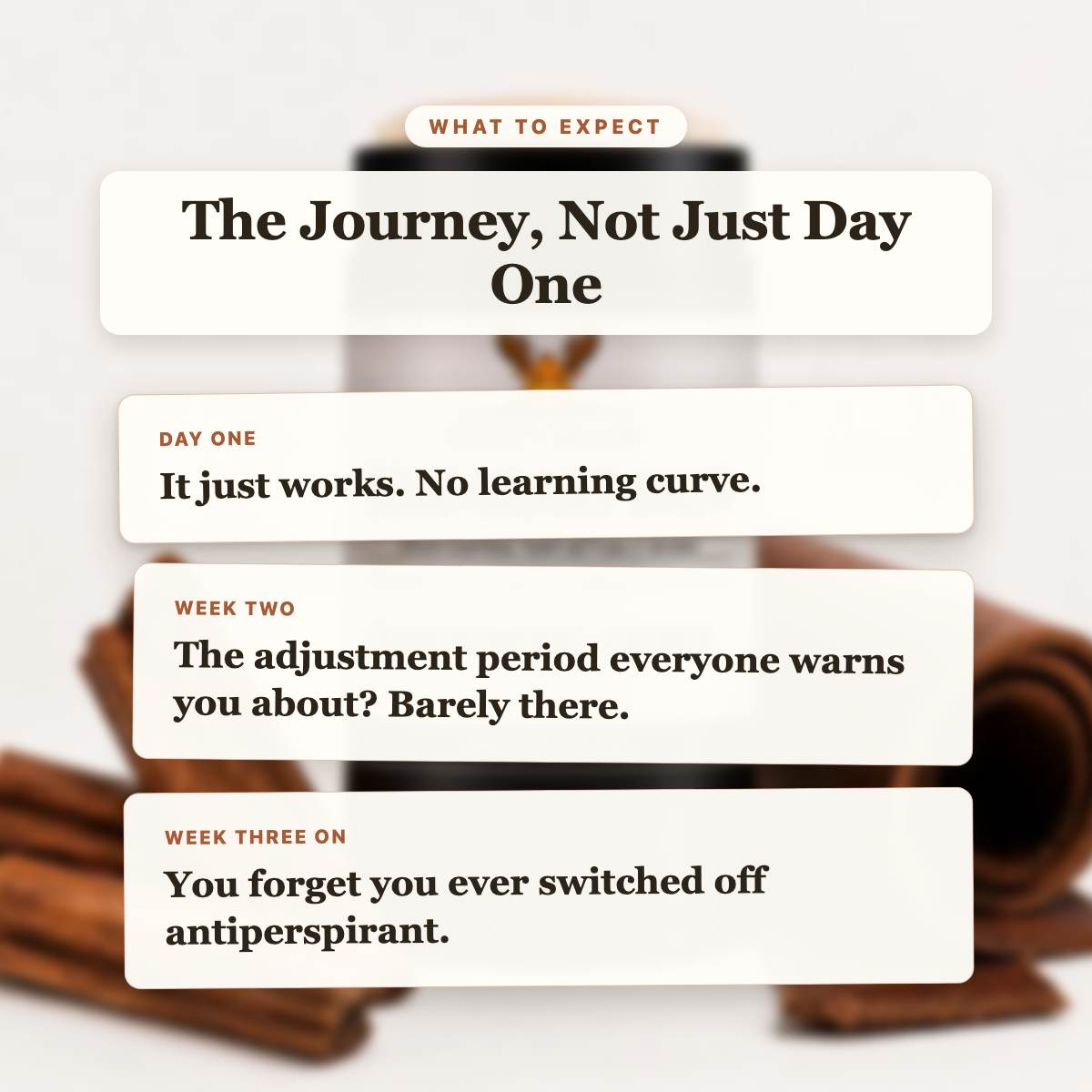What to Expect - Sandalwood Deodorant timeline slide