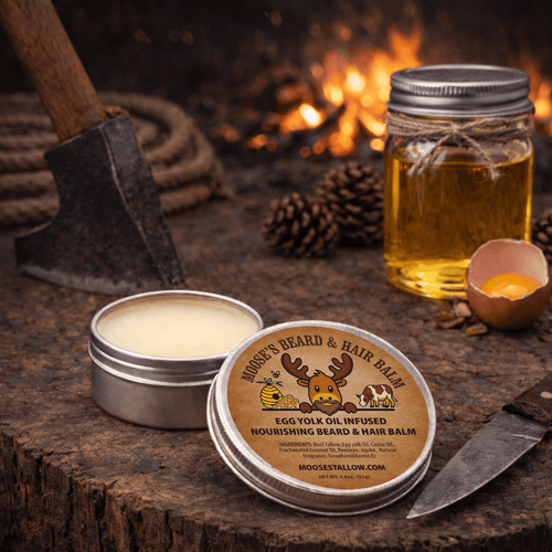 Egg Yolk Oil Infused Beard & Hair Balm - Moose's Tallow grass fed tallow