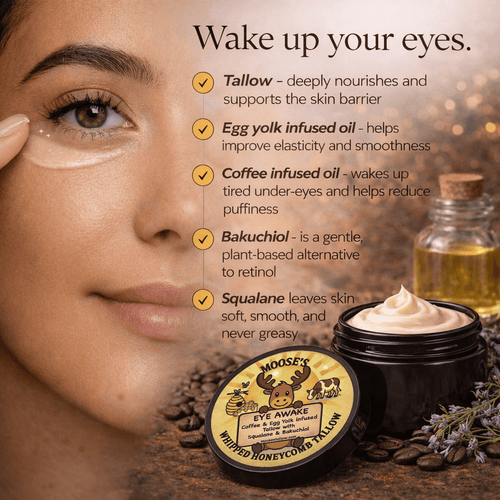 Eye Awake - Egg Yolk, Coffee & Bakuchiol Infused Tallow - Moose's Tallow grass fed tallow