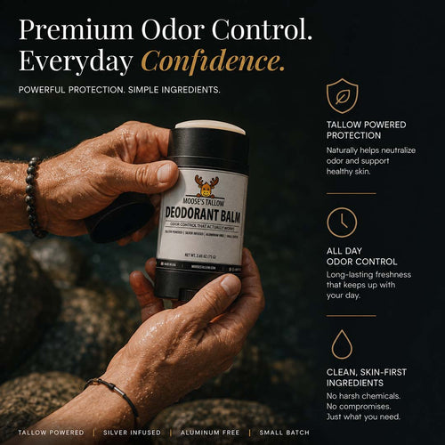 Aluminum-free tallow deodorant balm for all-day odor protection