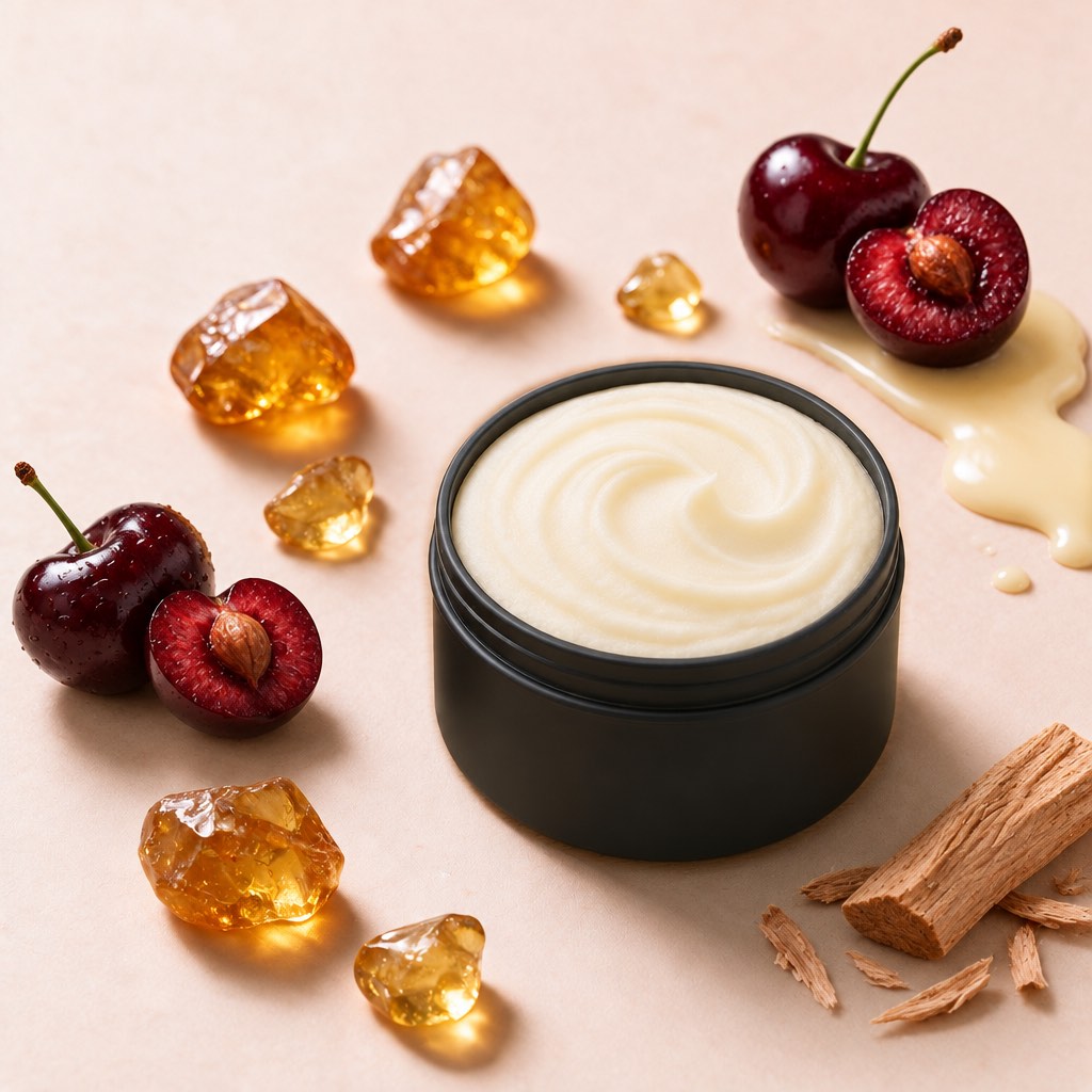 Golden Amber Whipped Tallow Body Butter with tart cherry, amber resin, and sandalwood