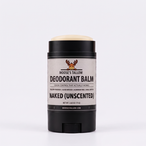 Naked (Unscented) natural deodorant stick, aluminum-free tallow deodorant balm