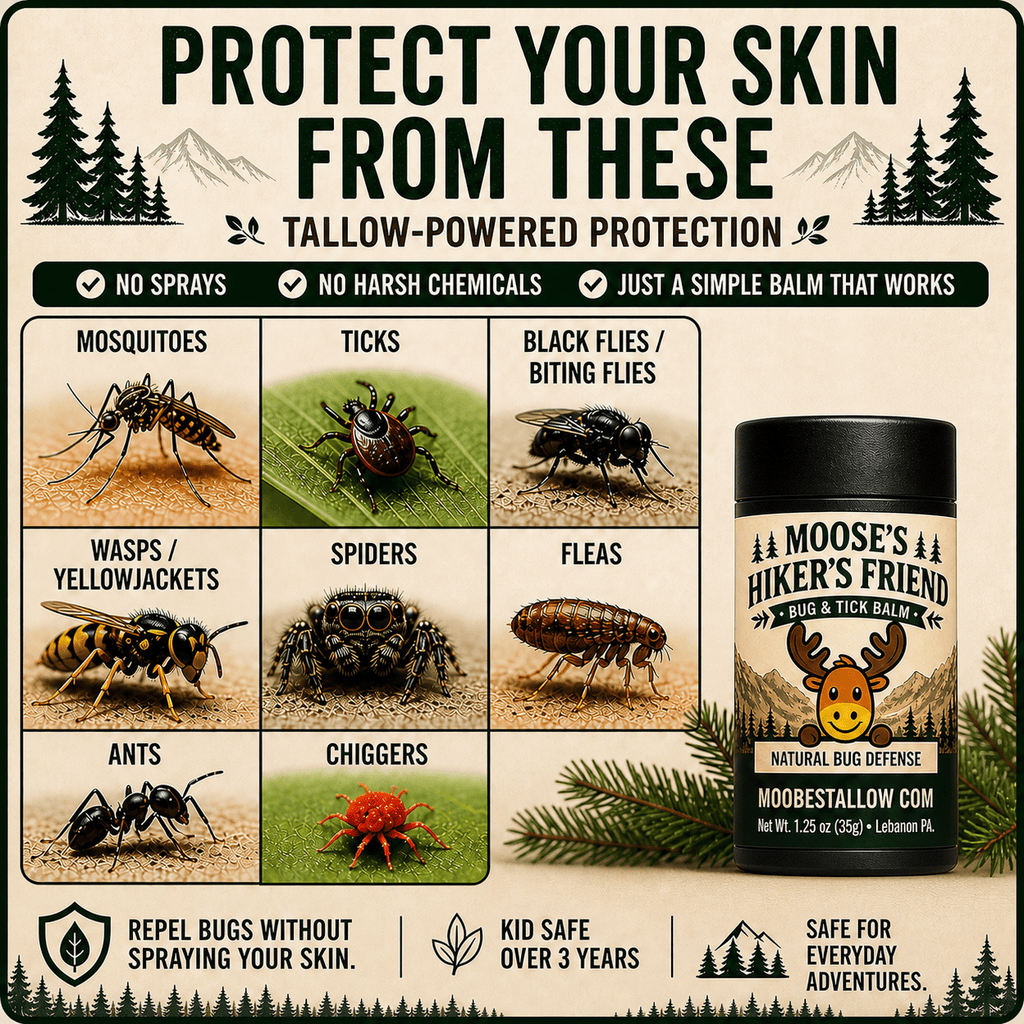 Natural Bug & Tick Repellent For Skin Moose's Hiker's Friend - Moose's Tallow grass fed tallow