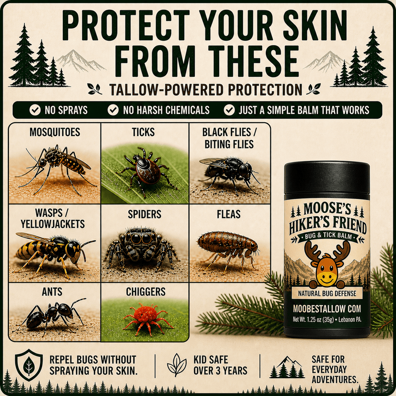 Natural Bug & Tick Repellent For Skin Moose's Hiker's Friend - Moose's Tallow grass fed tallow