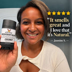 5-star customer review of Moose's natural aluminum-free deodorant: smells great and it's natural - Jasmine S.