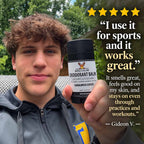 5-star customer review: Moose's natural deodorant works great for sports and stays on through workouts - Gideon V.