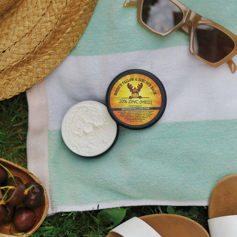 20% zinc oxide tallow sun balm for face, coconut
