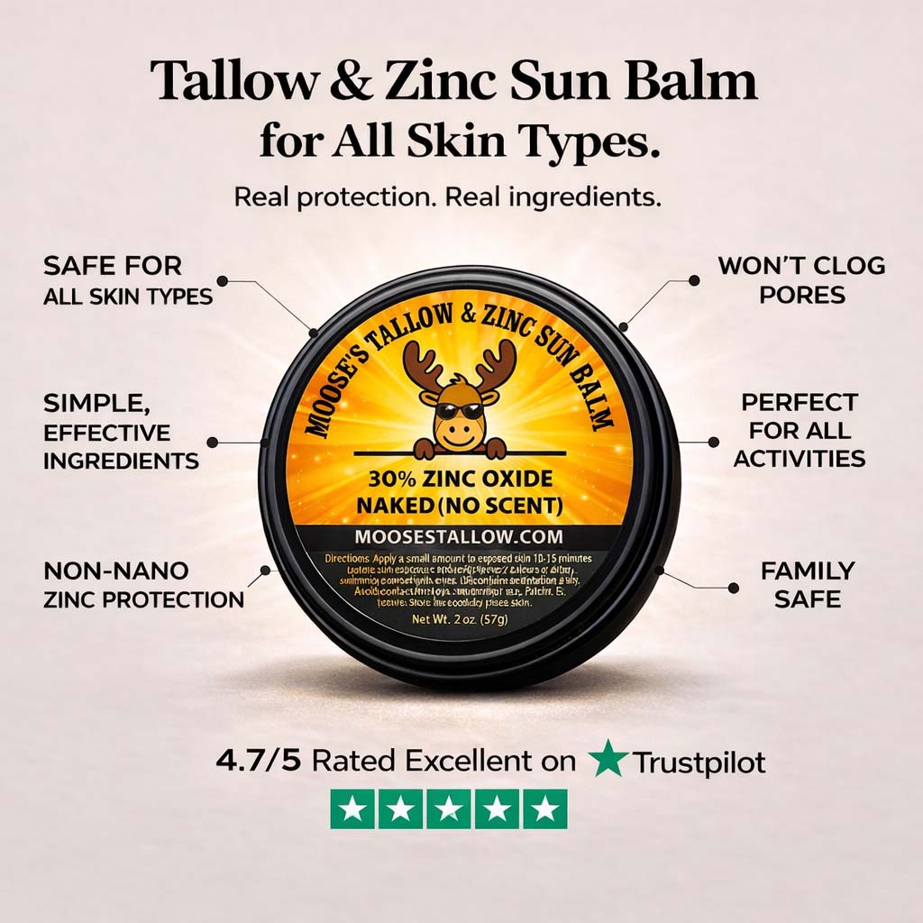 Tallow balm for face and body with mineral zinc oxide