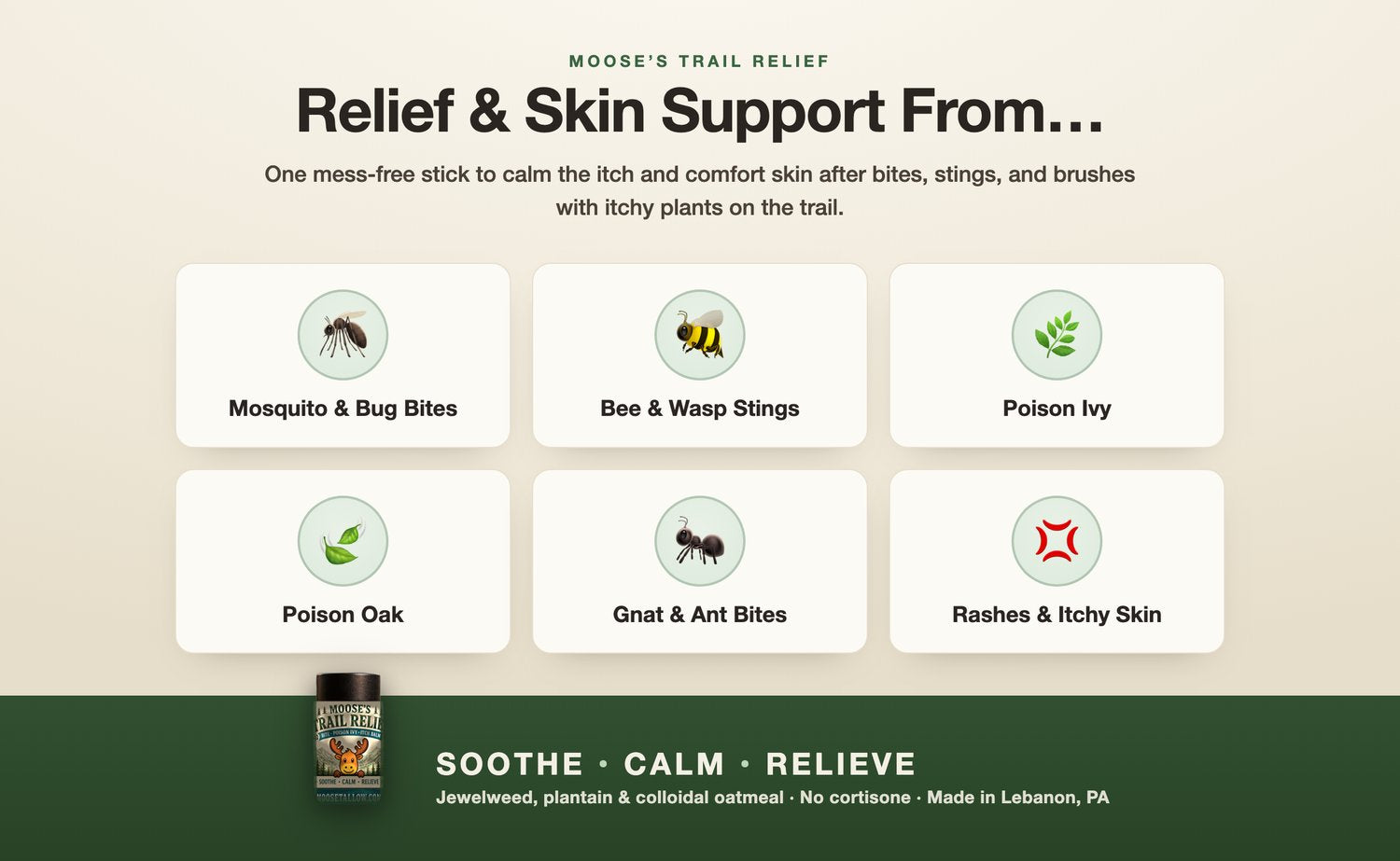 Natural Bug Bite & Itch Relief Balm Moose's Trail Relief