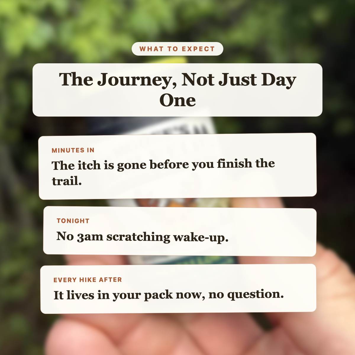 What to Expect - Trail Relief Bug Bite & Itch Balm timeline slide