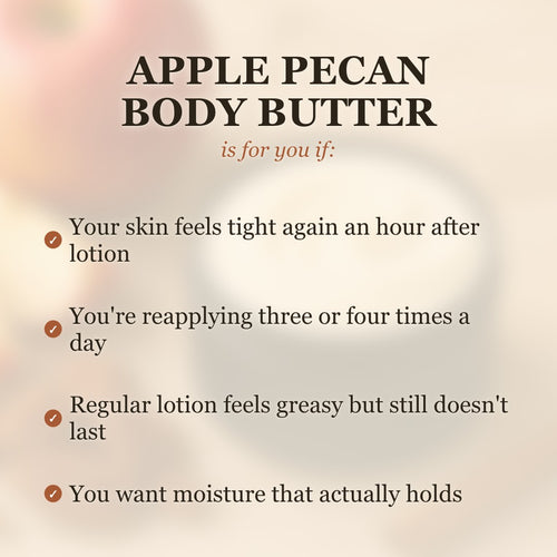 Apple Pecan Whipped Tallow Body Butter is for you if your skin feels tight after lotion