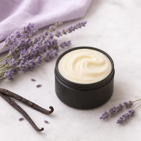 Lavender Vanilla whipped tallow body butter, a calming lavender body butter