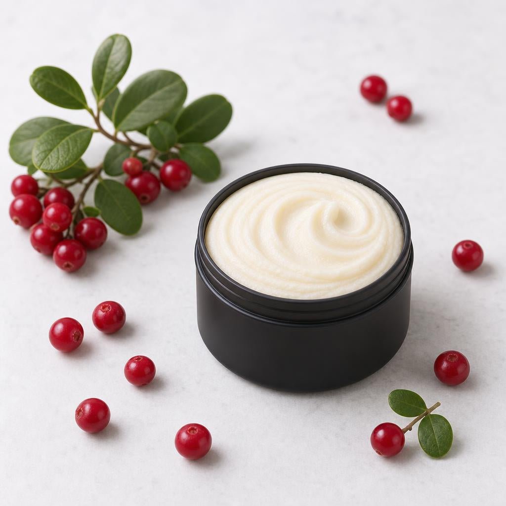 Lingonberry whipped tallow body butter, a natural lingonberry body butter